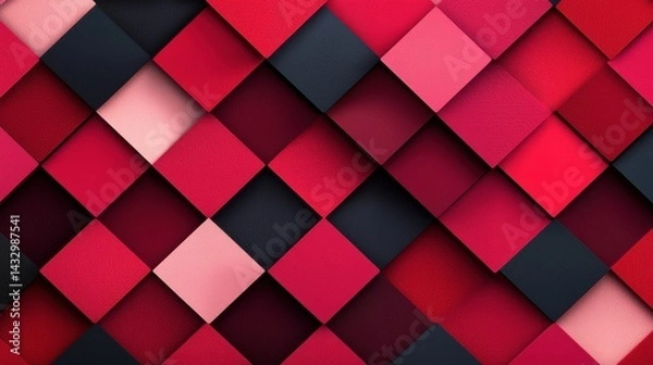 Obraz A vibrant abstract pattern of overlapping squares in various shades of red, pink, and black.