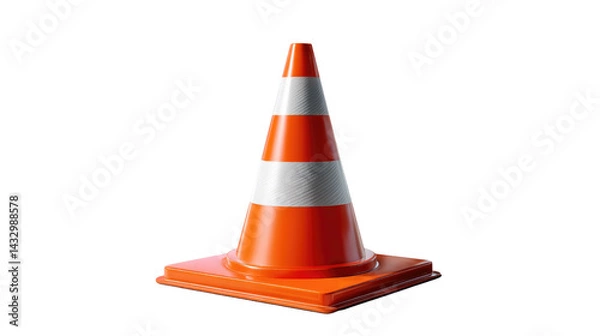 Obraz Orange Traffic Cone: A bright orange traffic cone, with a white stripe, stands tall against a bright backdrop, a safety signal essential for any construction or road work.