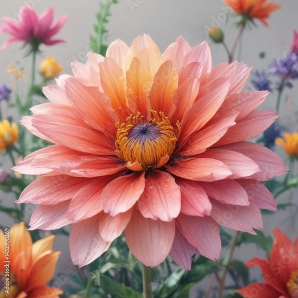 Obraz Intricate watercolor flower detail, explosive color, soft edges,  flower art,  texture