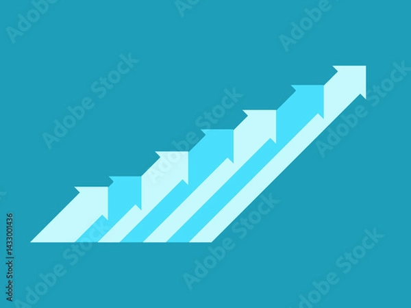 Obraz Ambition for success. Businessman running up the growth arrow ladder.Growing graph icon