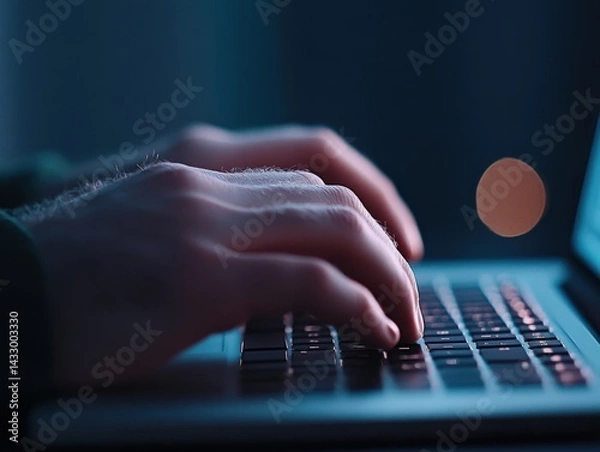 Fototapeta Hands typing on laptop keyboard