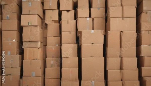 Fototapeta Stacked used cardboard boxes ready for recycling , recycling,  delivery,  reduce