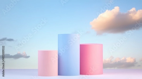 Fototapeta Pastel pedestals with sky and clouds