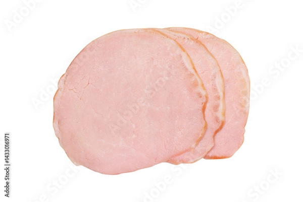 Fototapeta Stack of smoked pork loin ham slice arranged isolated on transparent background