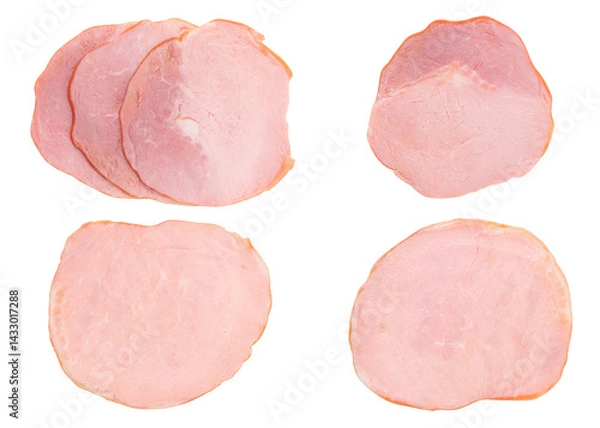 Fototapeta Set of smoked pork loin ham slice isolated on transparent background