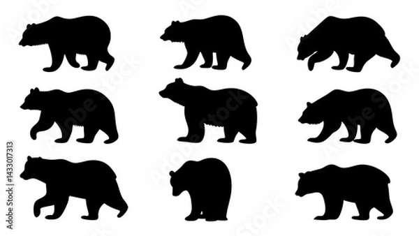 Fototapeta set of bear silhouette vector on tranparent background