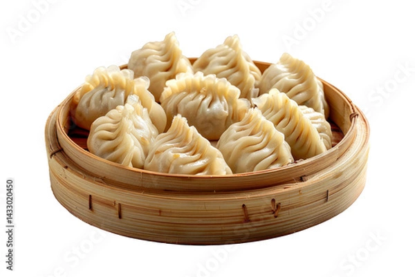 Obraz Dumplings steamed in bowl bamboo for chinese food traditional, isolated on transparent background.