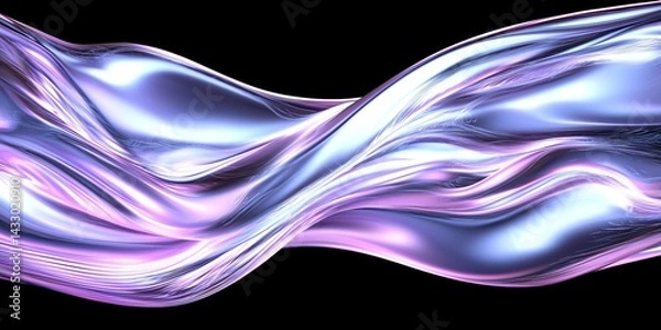 Fototapeta Colorful flowing abstract design with smooth curves and metallic sheen under dark background
