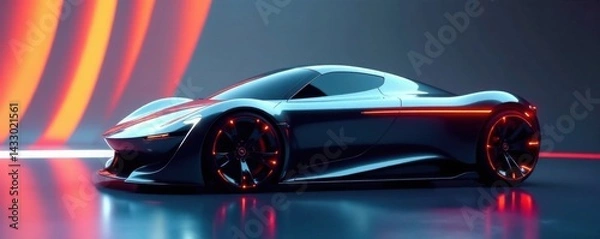 Fototapeta Sleek, modern automobile with curved lines and angular edges , automotive, sleek, design
