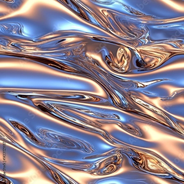 Obraz Abstract metallic fluid texture with blue and copper tones flowing dynamically