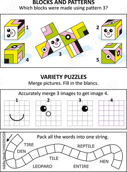 Obraz Activity sheet or puzzle page with 3 activities {p23356)
