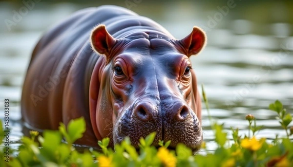 Obraz Close-up of a vibrant hippopotamus swimming in clear water in its natural habitat