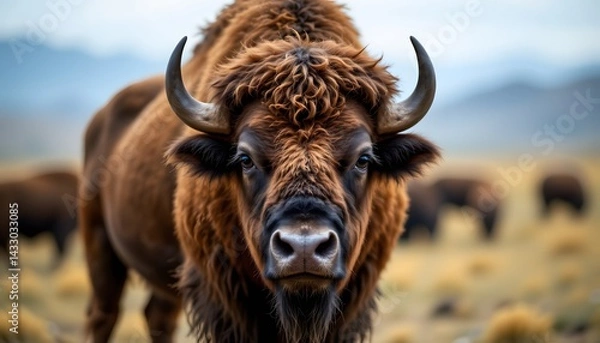 Obraz Close-up of a wild bison displaying its majestic features in the natural landscape