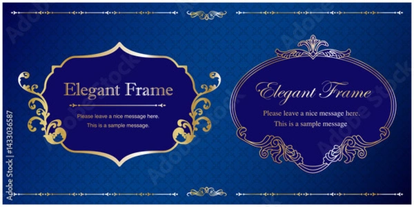 Obraz 高級感のあるエレガンスなフレームセット、装飾デザイン、飾り罫、上品な背景、金、ゴールド、青