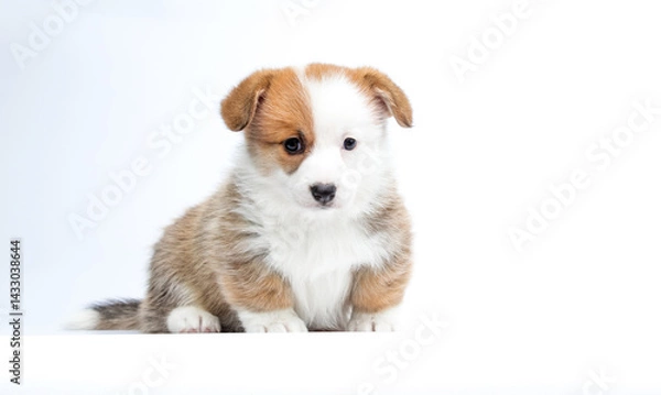 Obraz red and white puppy sits on a white background