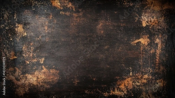 Fototapeta Rustic, weathered dark surface with rust-colored markings.