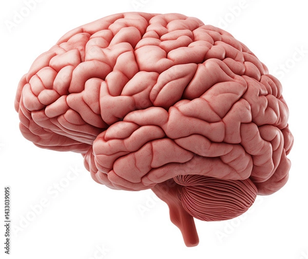 Fototapeta Detailed illustration of a human brain showing texture and structure from the side view.