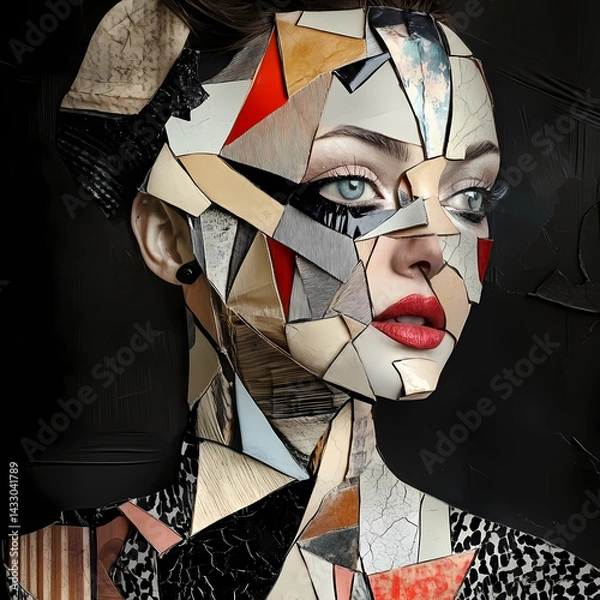 Fototapeta Unique artistic portrait blending human features with geometric patterns Generative AI