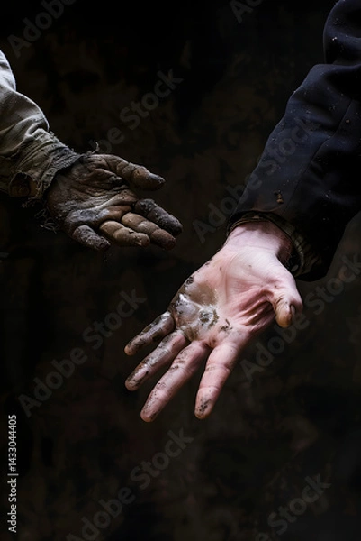 Fototapeta two hands reaching out - one clean and well-dressed
