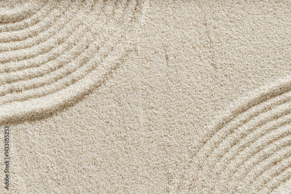Obraz Zen lines on sand, beauty sandy texture. Natural sand background for spa wellness, concept for relaxation balance and harmony, spirituality. Concentration and spirituality in Japanese zen garden