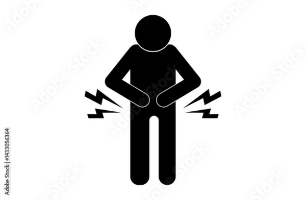Fototapeta 腹痛のピクトグラムアイコン｜お腹を押さえる人物シルエットと痛みマーク