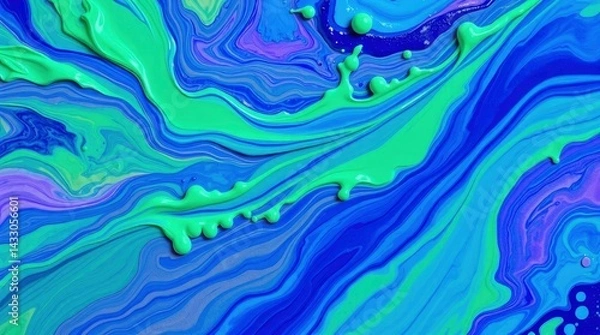 Fototapeta Fluid Art Abstract Texture with Blue Green and Purple Swirls