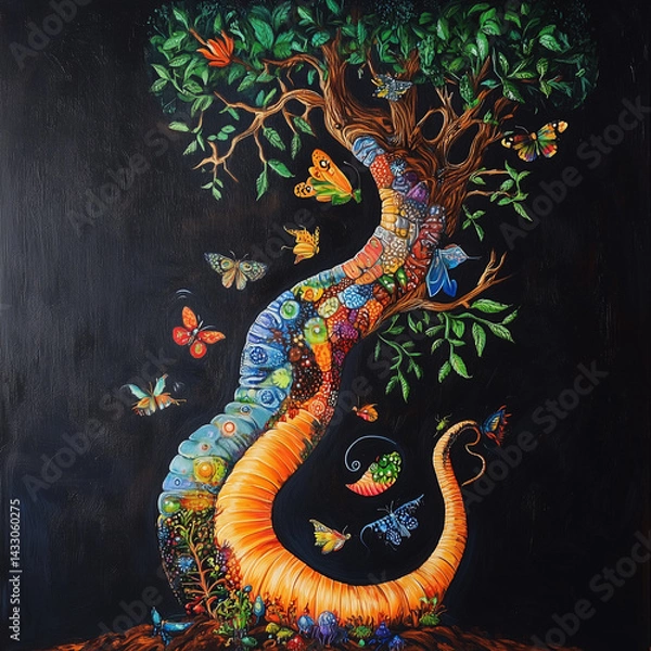 Obraz vibrant concept of symbiosis and collaboration dances through depiction of a soil worm, showcasing harmonious symphony of all organisms uniting to uphold delicate equilibrium of our beloved planet 