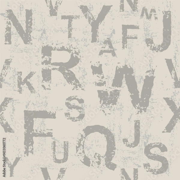 Fototapeta Letters seamless pattern. Grunge bold font on white background. Scattered letters of the English alphabet.
