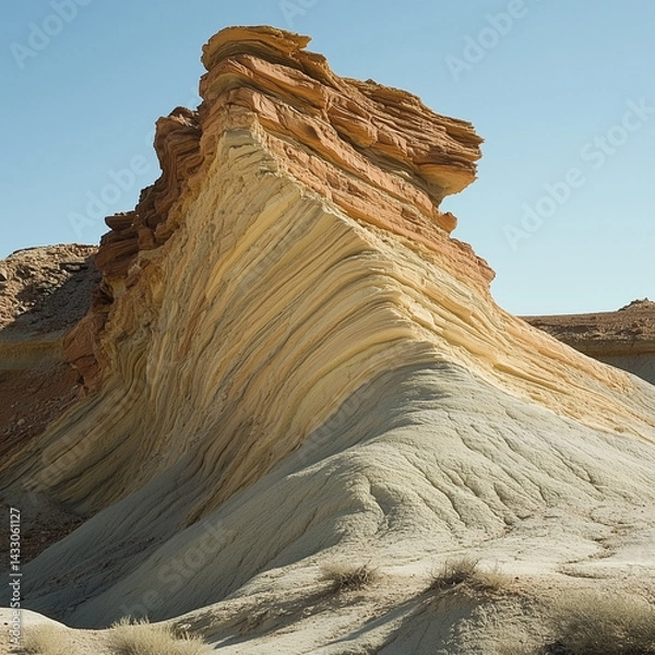 Obraz Wind erosion uncovers earth's layers and textures unveiling a long history of geological changes 