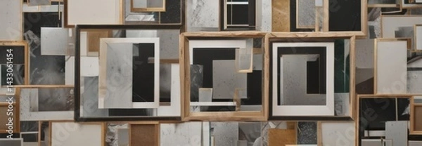 Fototapeta Abstract geometric collage with image frames, ideal for showcasing multiple photos with various shapes ,  photography,  artistic,  creative