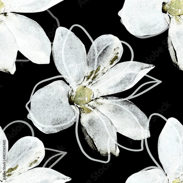 Fototapeta Watercolor flower on white and colored background.Seamless pattern.
