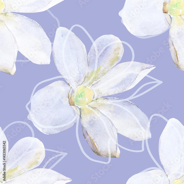 Fototapeta Watercolor flower on white and colored background.Seamless pattern.