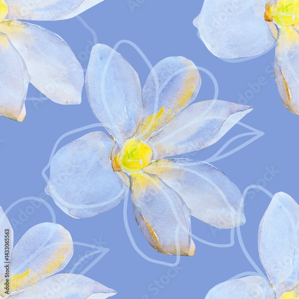 Fototapeta Watercolor flower on white and colored background.Seamless pattern.