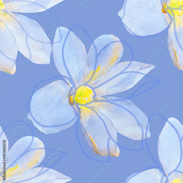 Fototapeta Watercolor flower on white and colored background.Seamless pattern.