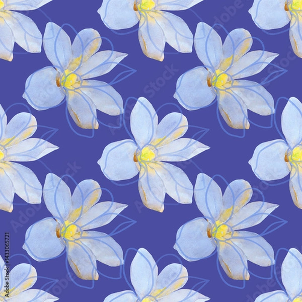 Fototapeta Watercolor flower on white and colored background.Seamless pattern.