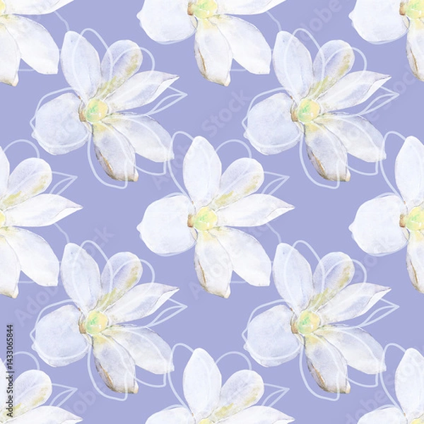 Fototapeta Watercolor flower on white and colored background.Seamless pattern.