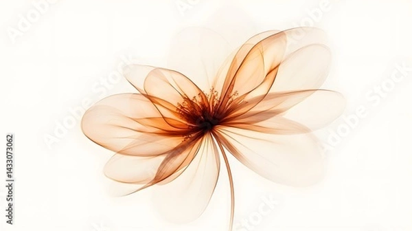 Obraz 12. A minimalist flower with soft, translucent petals, gently floating in the center of a white background, with a few subtle lines to indicate its stem