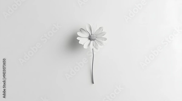 Fototapeta 3. A single daisy-like flower with delicate, minimalist lines, resting gently in the center of a plain white canvas, drawing attention to the simplicity of the design