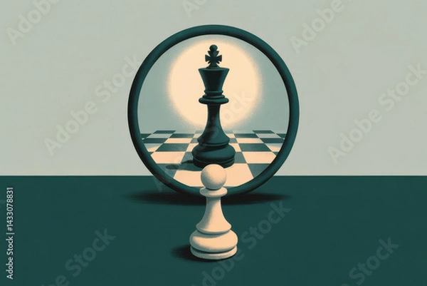 Obraz Symbolic Reflection of Ambition: Pawn Gazing at the King in Minimalist Chess Setting