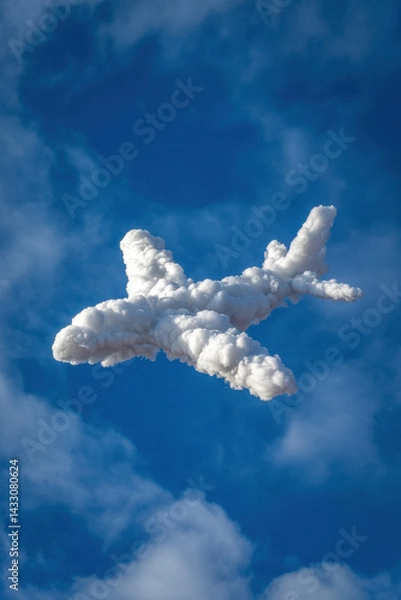Obraz Dreamy Cloud-Shaped Airplane Against a Bright Blue Sky with Whimsical Fluffy Clouds