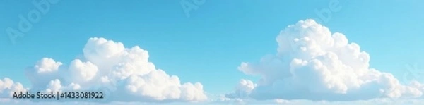 Fototapeta Soft blue sky with large white cloud formations, horizon, clouds, nature