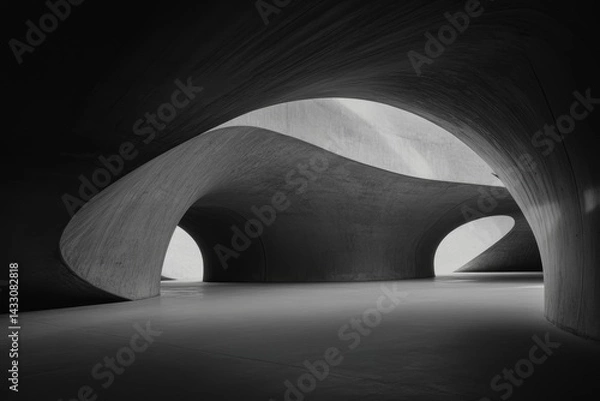 Fototapeta Intricate concrete architectural forms in a modern interior space.