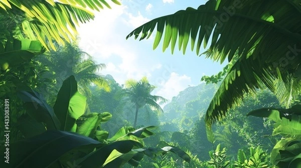 Fototapeta Lush Tropical Paradise: Immerse Yourself in the Vibrant Green Canopy of a Thriving Jungle