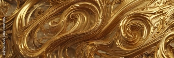 Obraz Abstract golden swirls, shimmering metallic texture,  luxury background,  golden swirls