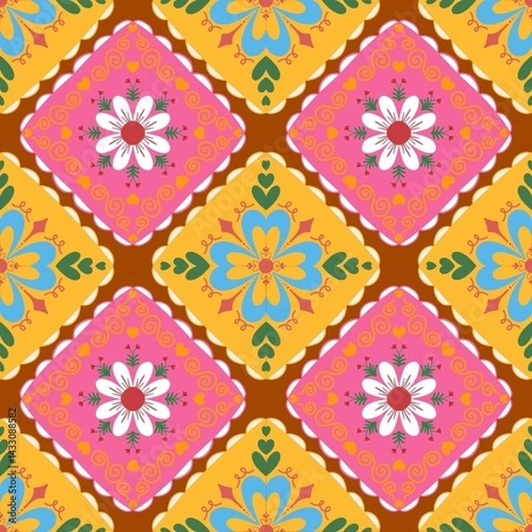 Obraz Fabric pattern, yellow, pink