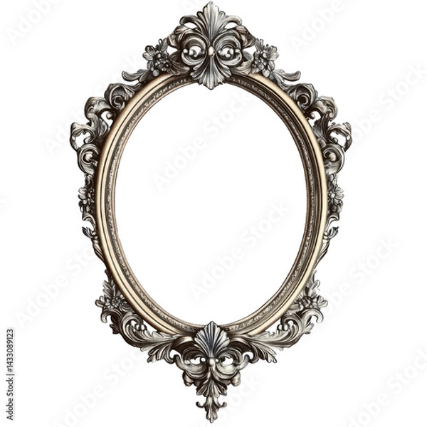 Fototapeta ornate silver frame, isolated on white background