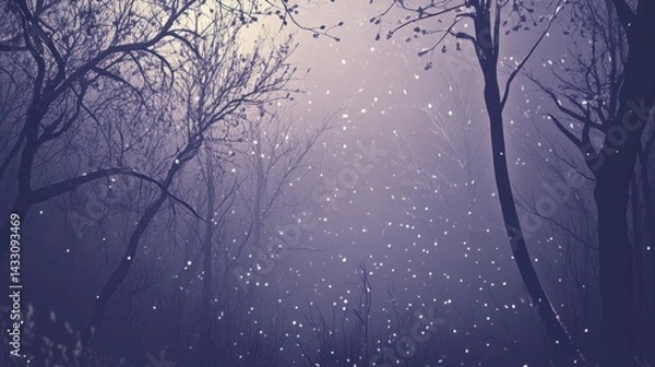 Fototapeta Enchanted Winter Forest: A Mystical Scene of Snowfall and Bare Trees