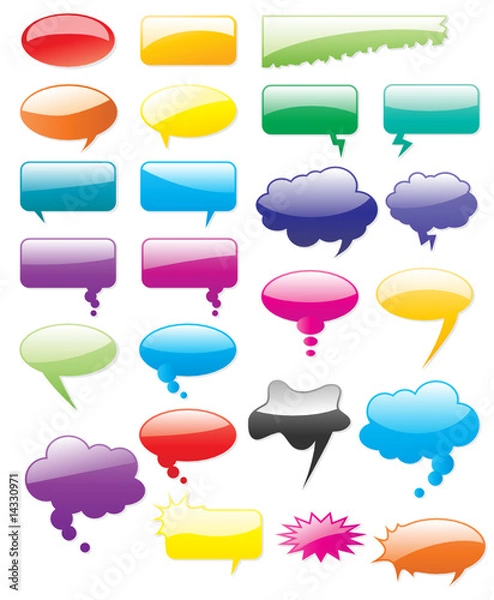 Fototapeta Comic speech elements sketch set. Bubble, balloon communication vector design.