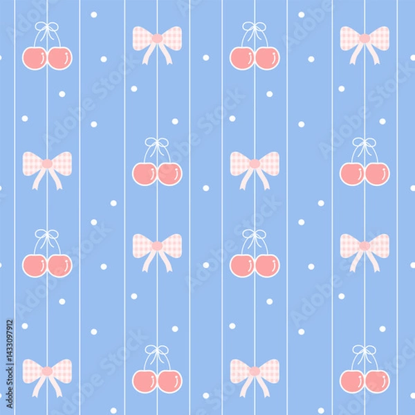 Fototapeta seamless pattern with bow and cherry
