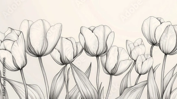 Fototapeta Elegant Monochrome Tulips: A Delicate Floral Illustration